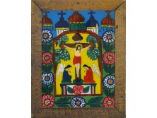 Antik erdélyi üveg ikon : Jézus a kereszten