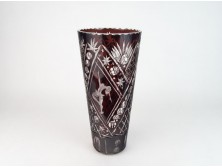 Régi bordó balerinás kristály váza 29.5 cm