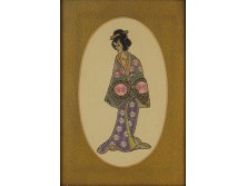 Régi japán gésa selyemkép 38 x 29 cm